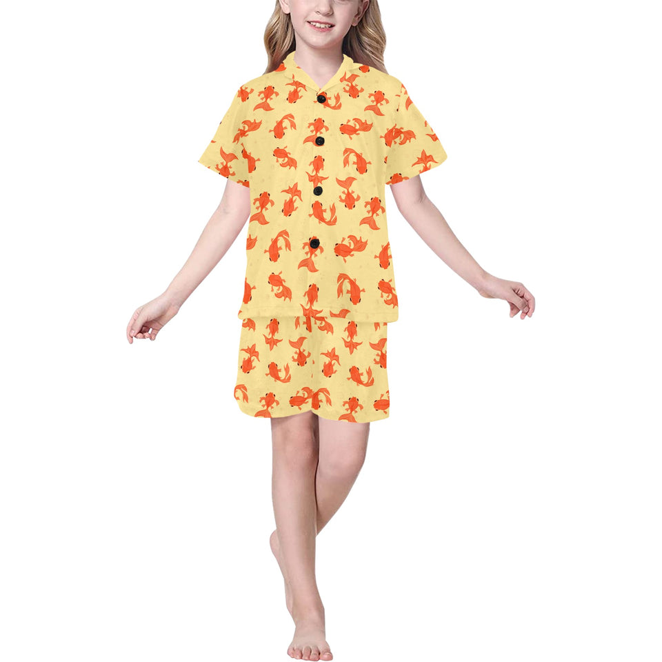 Goldfish Pattern Print Design 02 Kids' Boys' Girls' V-Neck Short Pajama Set