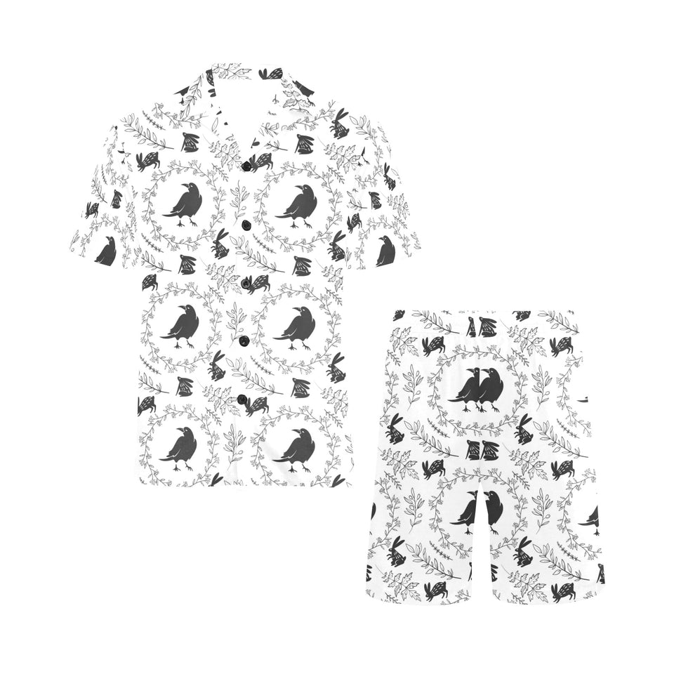 Crows floral wreath rabbit pattern Men's V-Neck Short Pajama Set