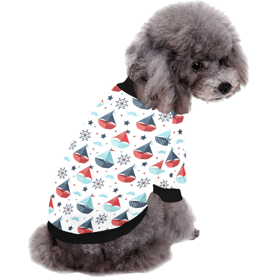 Cute color paper sailboat pattern All Over Print Pet Dog Round Neck Fuzzy Shirt
