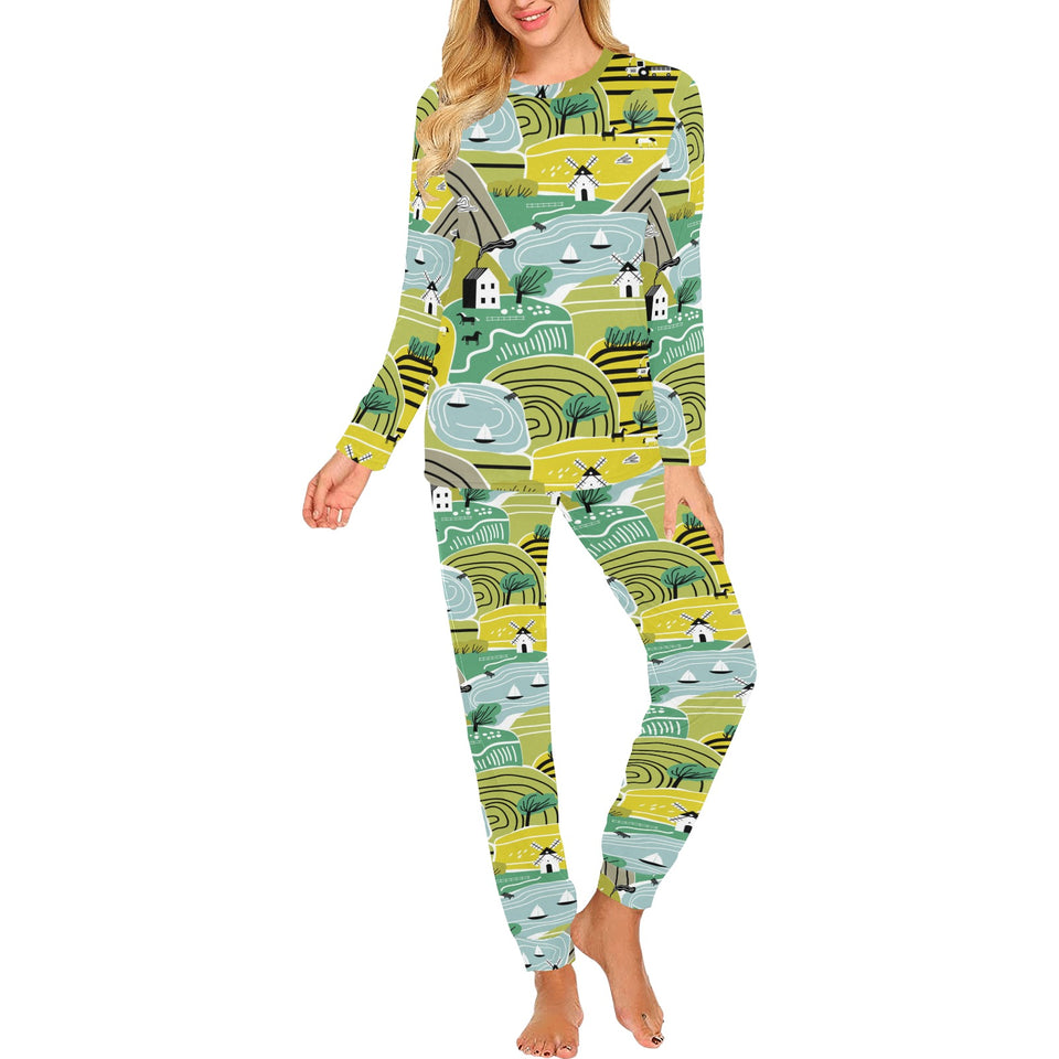 Hand drawn windmill pattern Women's All Over Print Pajama Set