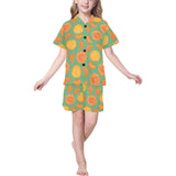 orange fruit pattern green background Kids' Boys' Girls' V-Neck Short Pajama Set