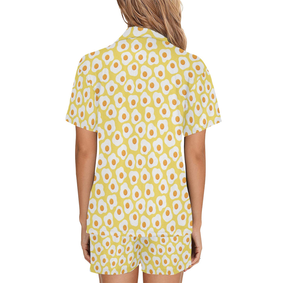 Fried Eggs Pattern Print Design 05 Women's V-Neck Short Pajama Set