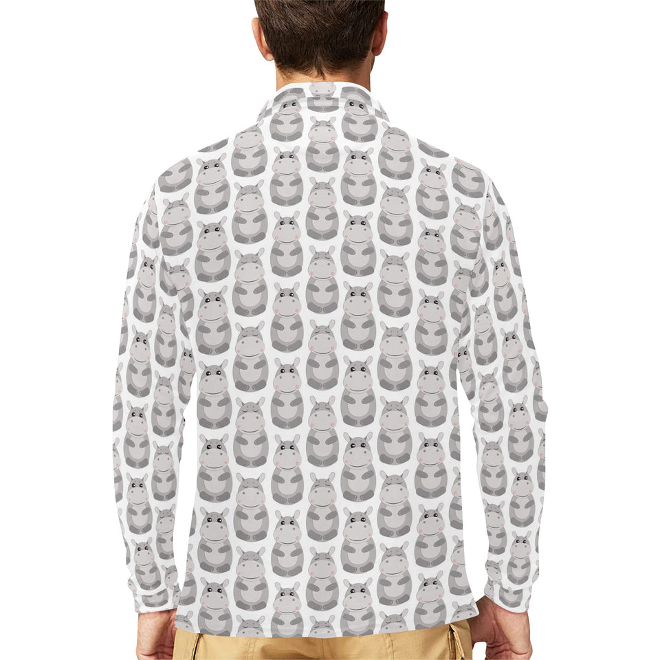 Hippopotamus Pattern Print Design 05 Men's Long Sleeve Polo Shirt