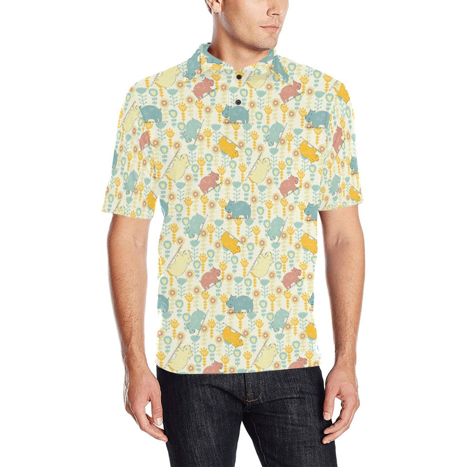 Hippopotamus Pattern Print Design 04 Men's All Over Print Polo Shirt