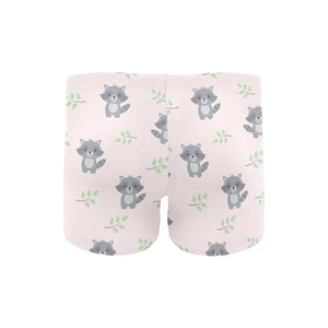 cute raccoons leaves pattern Men's Swimming Trunks
