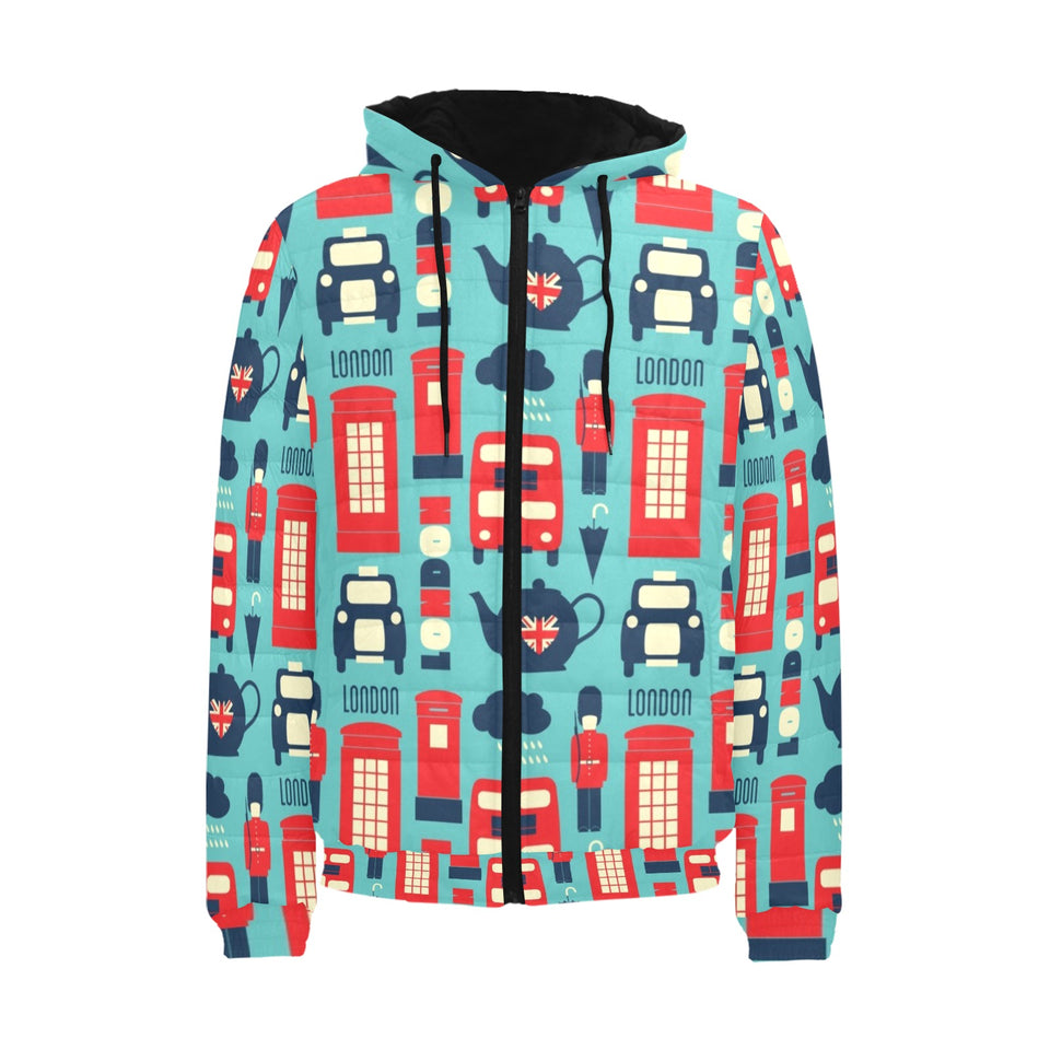 British Pattern Print Design 04 Men's Padded Hooded Jacket