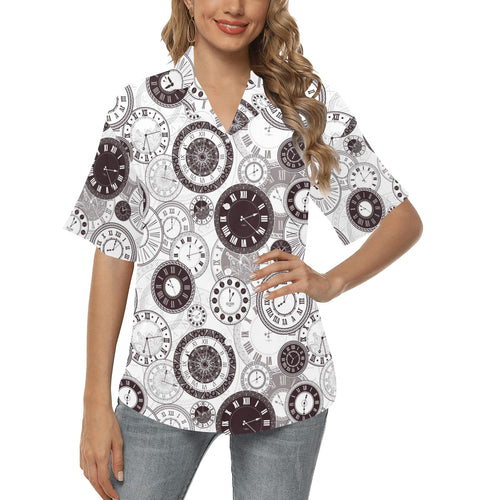 Classic vintage clock pattern Women's All Over Print Hawaiian Shirt