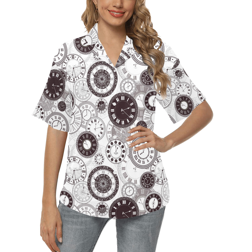 Classic vintage clock pattern Women's All Over Print Hawaiian Shirt