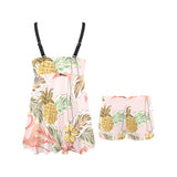 Pink flamingo birds pineapples hibiscus flower pat Chest Sexy Pleated Two Piece Swim Dress