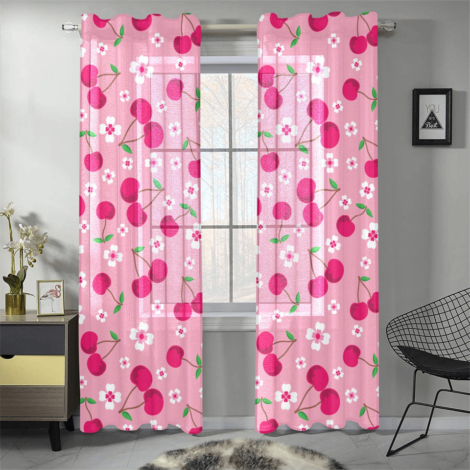 cherry flower pattern pink background Gauze Curtain