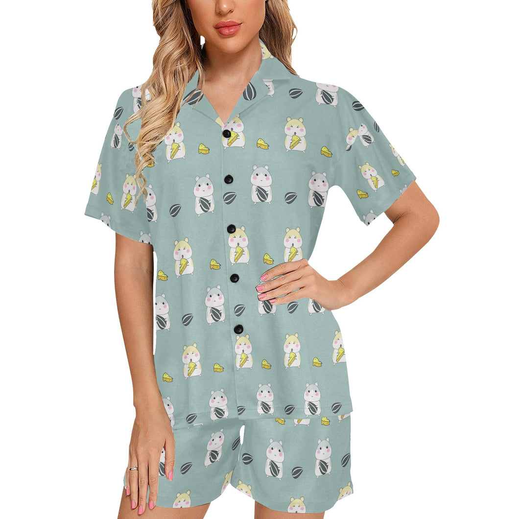Cute hamster cheese pattern Women's V-Neck Short Pajama Set