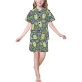 Cute owls leaves pattern Kids' Boys' Girls' V-Neck Short Pajama Set