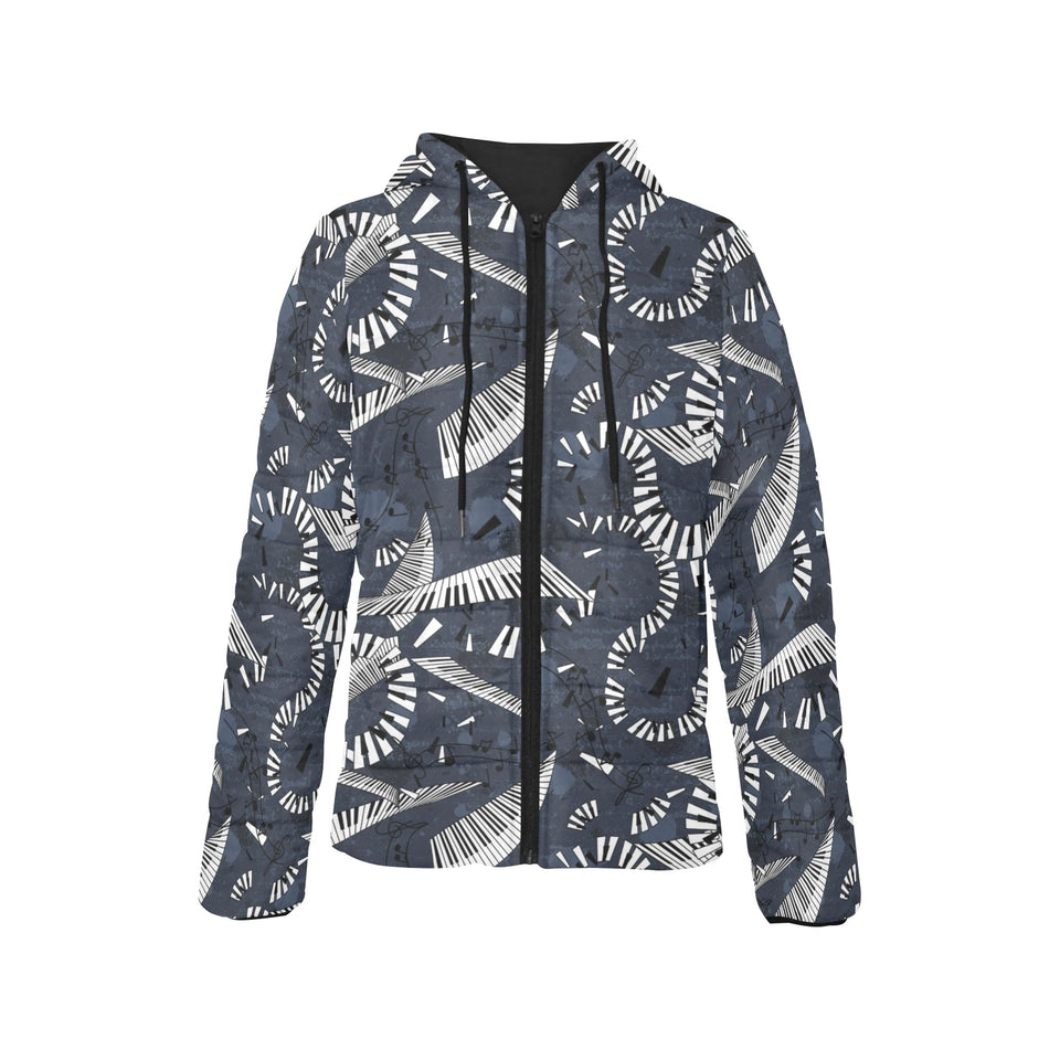 Piano Pattern Print Design 02 Women's Padded Hooded Jacket