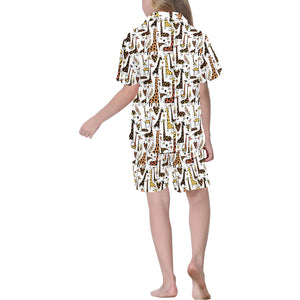 Giraffe Pattern Print Design 05 Kids' Boys' Girls' V-Neck Short Pajama Set