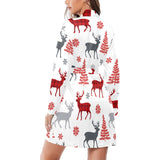 Deer tree snowflakes chrismas pattern Women's Long Sleeve Belted Night Robe