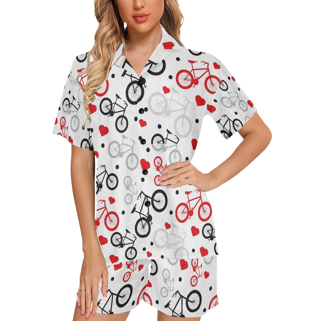 Bicycle Pattern Print Design 04 Women's V-Neck Short Pajama Set
