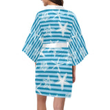 Starfish blue blackground Women's Short Kimono Robe