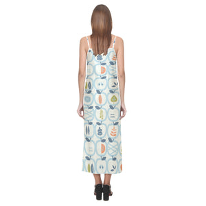 apples leaves pattern V-Neck Open Fork Long Dress