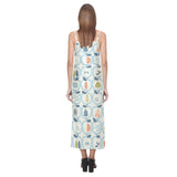 apples leaves pattern V-Neck Open Fork Long Dress