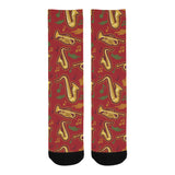 Saxophone cornet pattern red background Crew Socks