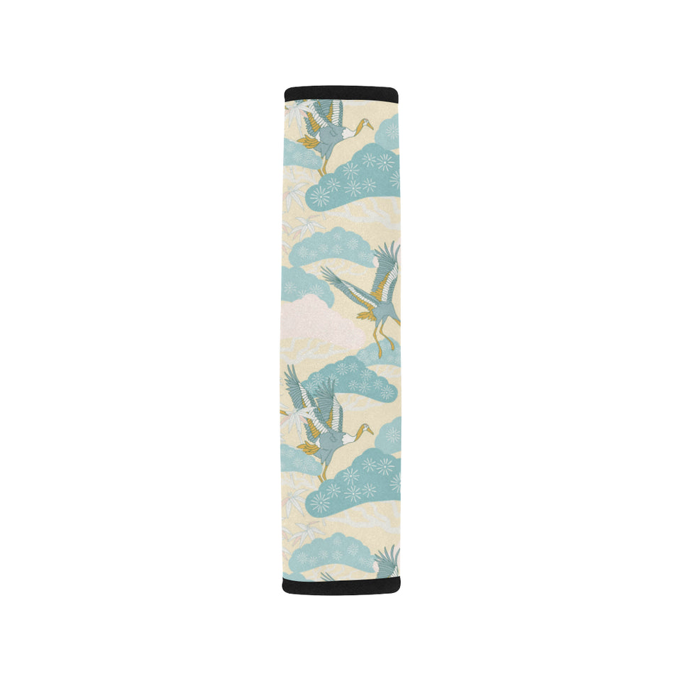 Bonsai bamboo stork japanese pattern cream theme Car Seat Belt Cover