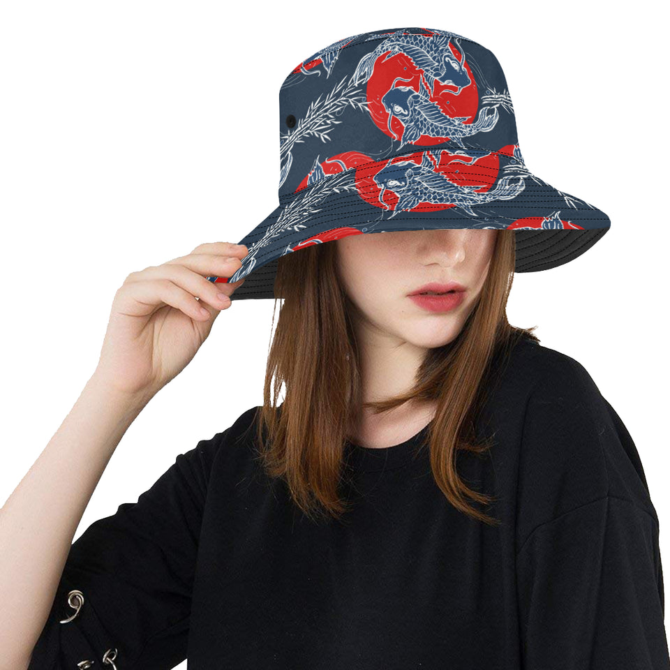 Koi Fish Carp Fishs hand drawn japanese art Unisex Bucket Hat