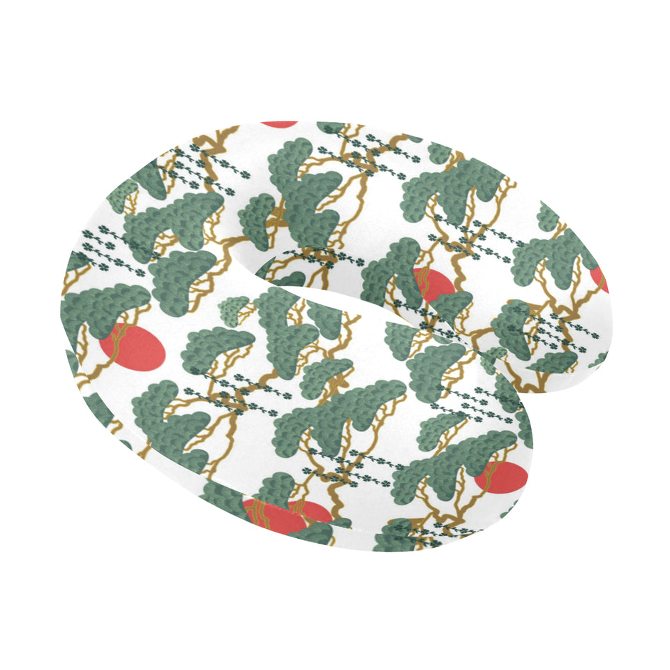 Bonsai red sun japanese pattern U-Shaped Travel Neck Pillow