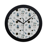 Hand drawn space elements space rocket star planet Elegant Black Wall Clock