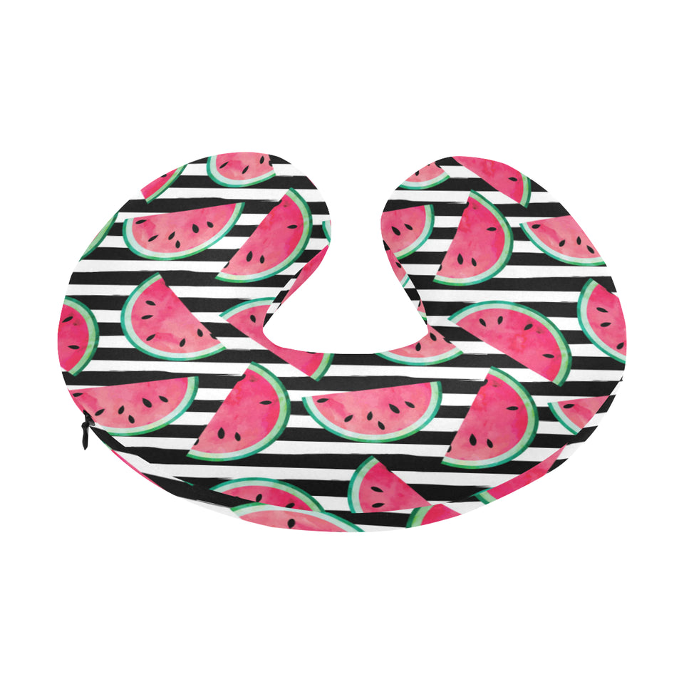 Watercolor paint textured watermelon pieces U-Shaped Travel Neck Pillow