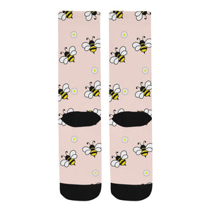 Cute bee flower pattern pink background Crew Socks