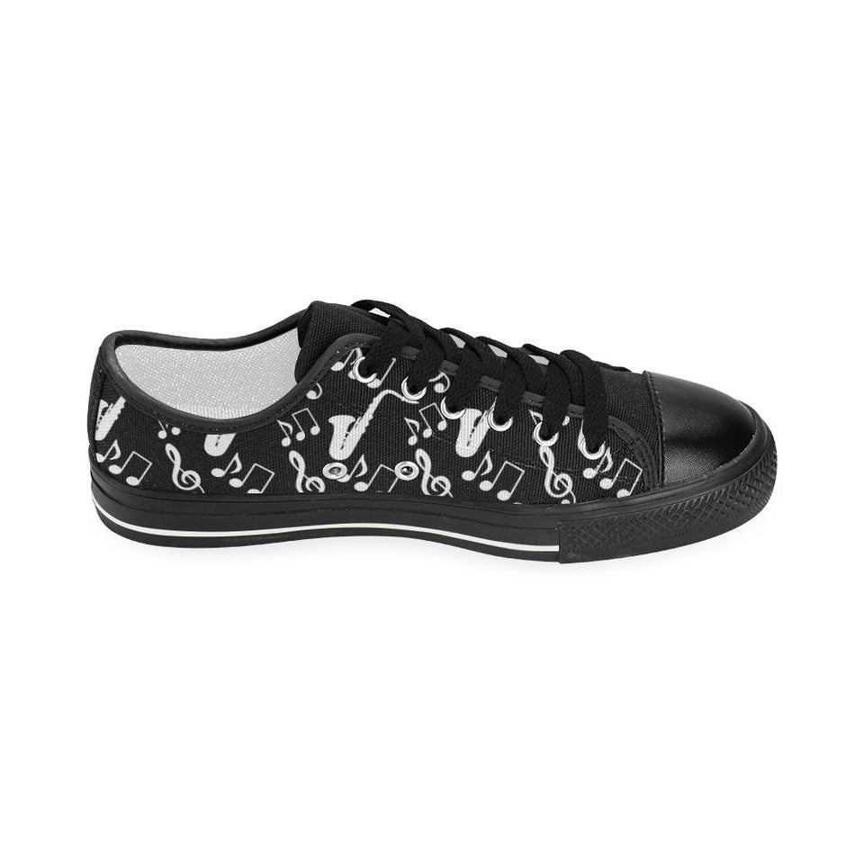Saxophone music notes treble clef black white them Kids' Boys' Girls' Low Top Canvas Shoes Black