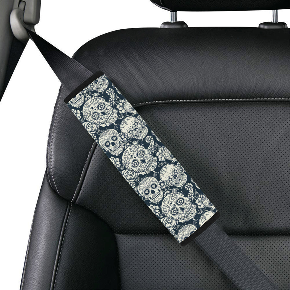 Sugar skull black white pattern Car Seat Belt Cover