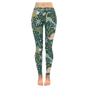 dinosaurs tropical leaves flower pattern Women's Legging Fulfilled In US