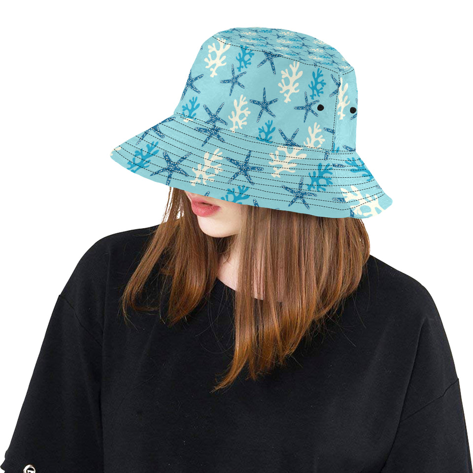 Blue starfish coral reef pattern Unisex Bucket Hat