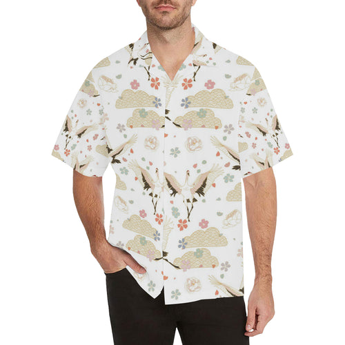 Beautiful Japanese cranes pattern Men's All Over Print Hawaiian Shirt