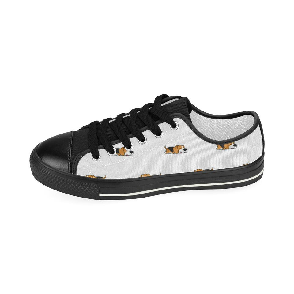 Cute beagle dog sleeping pattern Kids' Boys' Girls' Low Top Canvas Shoes Black