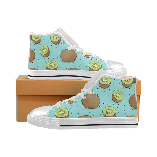 Kiwi blue background Women's High Top Canvas Shoes White