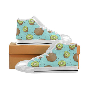 Kiwi blue background Women's High Top Canvas Shoes White