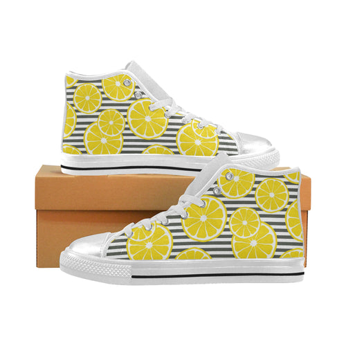 slice of lemon design pattern Women's High Top Canvas Shoes White