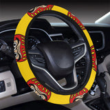 Daruma japanese wooden doll yellow background Car Steering Wheel Cover
