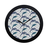 Dolphins pattern dotted background Elegant Black Wall Clock