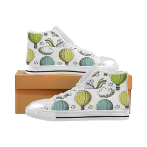 Hot Air Balloon Bird Cloud Pattern Women's High Top Canvas Shoes White