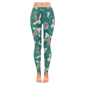 Koi Fish Carp Fish lotus pattern Women's Legging Fulfilled In US