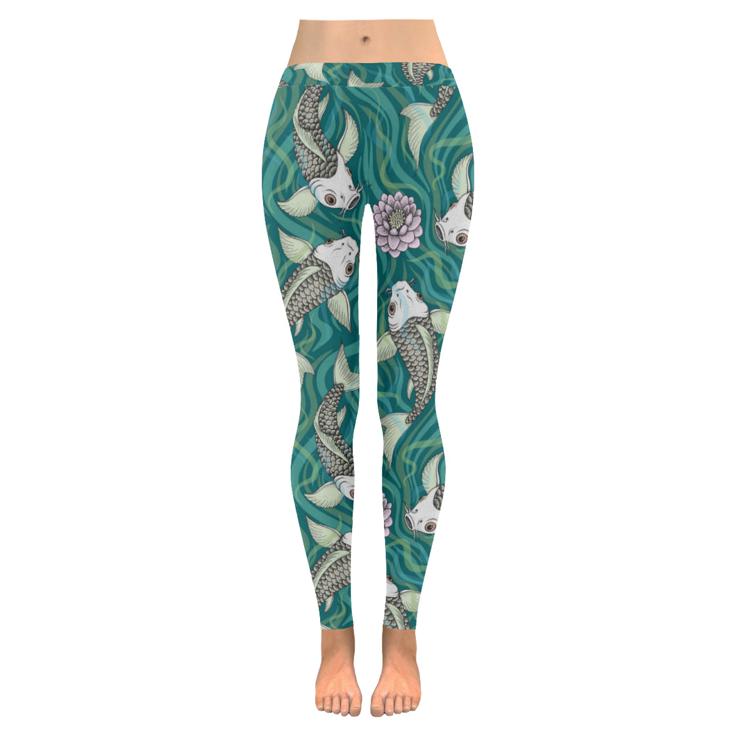 Koi Fish Carp Fish lotus pattern Women's Legging Fulfilled In US