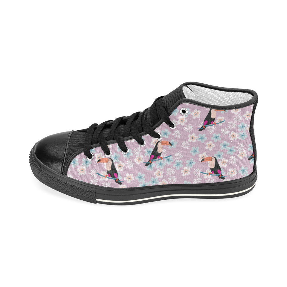 Beautiful toucan flower leaves Women's High Top Canvas Canvas Shoes Black