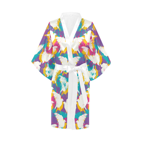 Colorful crow illustration pattern Women's Short Kimono Robe
