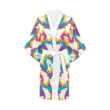Colorful crow illustration pattern Women's Short Kimono Robe