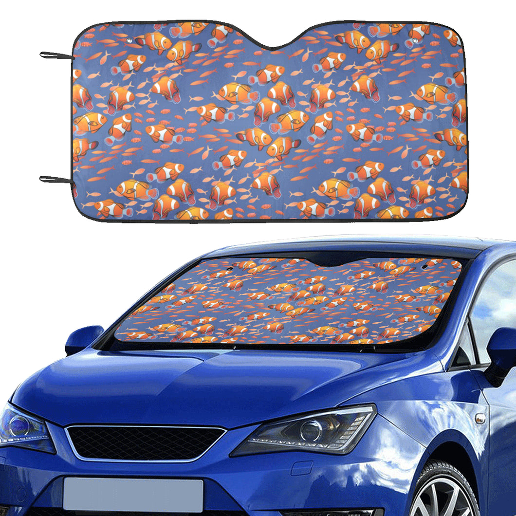 Clown Fish Pattern Print Design 04 Car Sun Shade