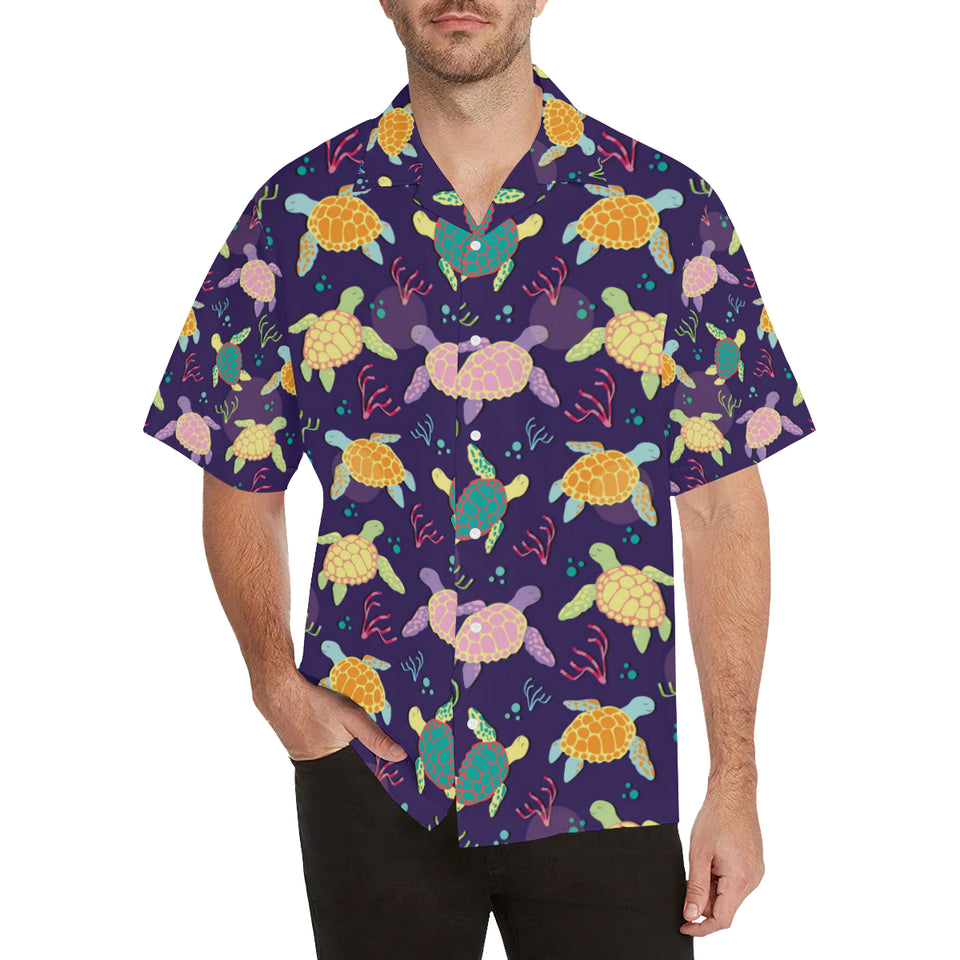 Colorful sea turtle pattern Men's All Over Print Hawaiian Shirt