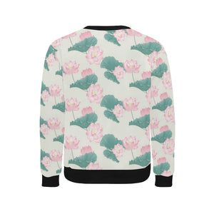 Pink lotus waterlily leaves pattern Men's Crew Neck Sweatshirt